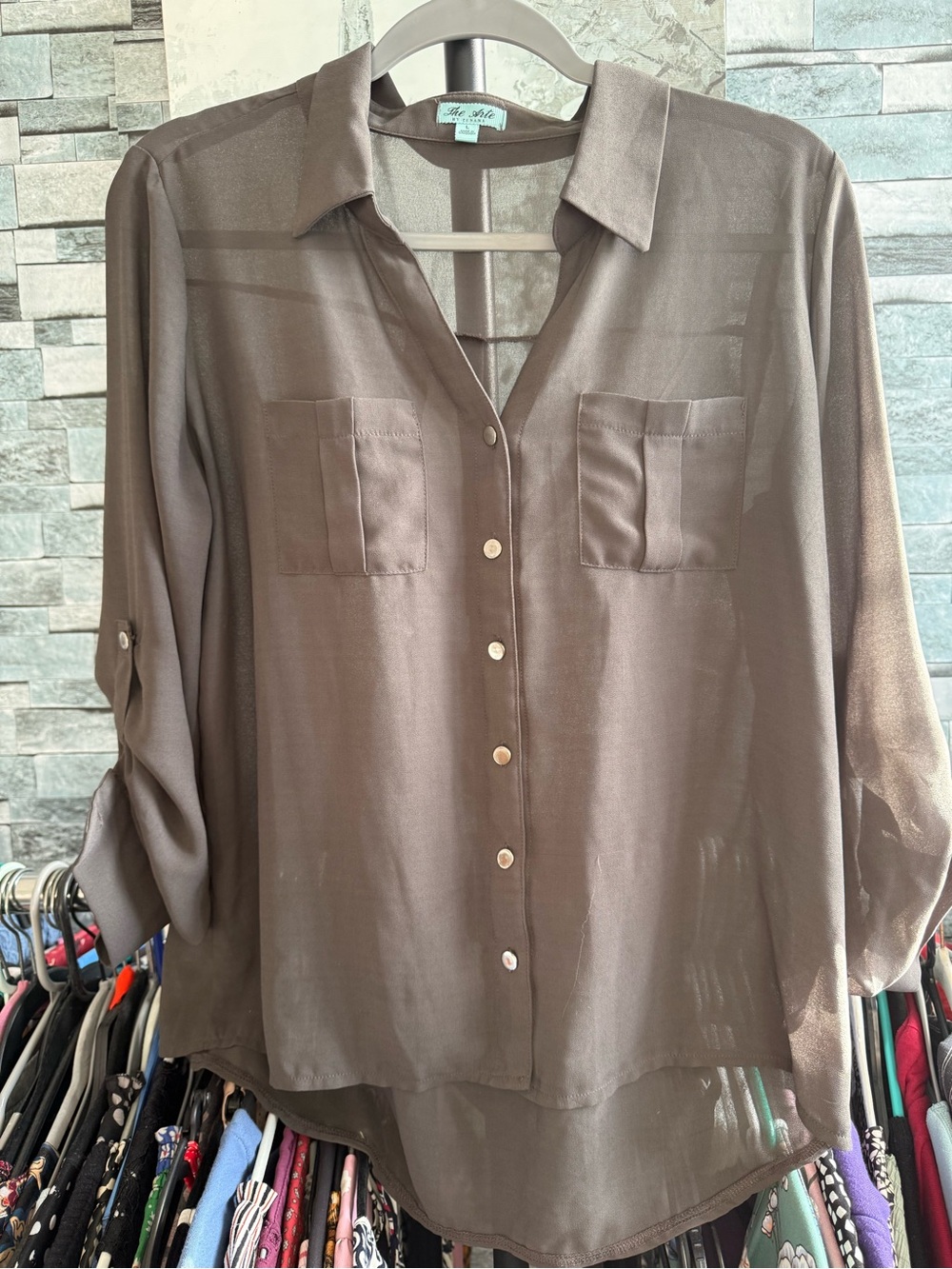Sheer Button-Front Black Women's Blouse